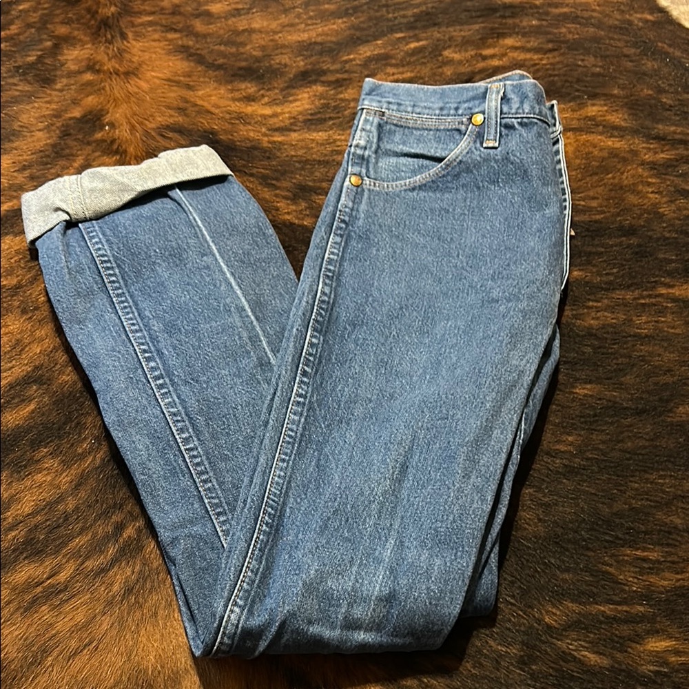 Wrangler Blue Denim Jeans with Rolled Cuffs